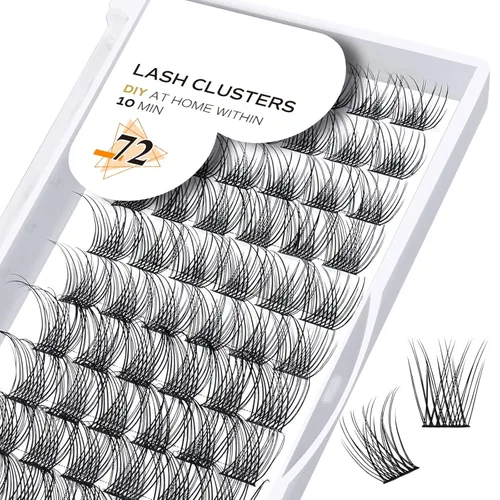 Extensiones de Pestañas en Racimo B01 DIY 72 Racimos de Pestañas Rizo C D B&Qaugen Mega Volumen Pestañas Individuales Extensiones de Pestañas en