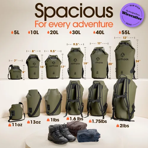 Miniatura 2 de Earth Pak Bolsa Seca Impermeable - Mochila Impermeable de Cierre Enrollable Superior Mantiene el Equipo Seco para Kayak con Funda Impermeable