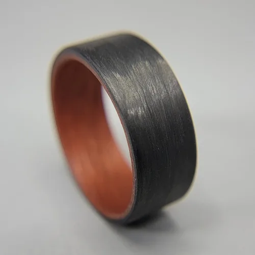 Miniatura 5 de Handmade Ring Band - Men's or Women's Carbon Fiber Ring with Copper Composite Interior, Matte Finish, Flat Black Band, Durable, Waterproof, Sizes