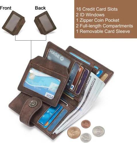 Miniatura 5 de Cartera RFID triple pequeña para mujer, 1 café., Compacto