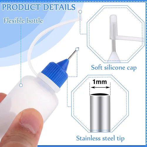 Miniatura 3 de Zhehao 100 botellas aplicadoras de pegamento con punta de aguja de precisión de 1.0 fl oz/1 oz, botellas de pegamento translúcidas de punta