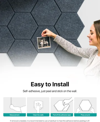 Miniatura 8 de Paneles acústicos Soundsbay, paquete de 18 paneles insonorizados hexagonales de alta densidad, panel absorbente de sonido, paneles de espuma a