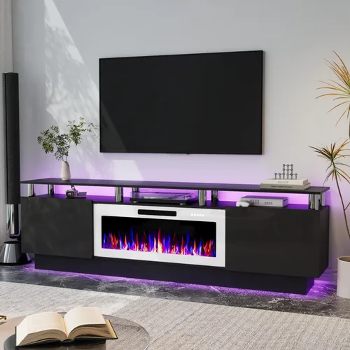 Miniatura 17 de Soporte de TV con chimenea de 36 pulgadas, soporte de TV negro de 70 pulgadas para sala de estar, moderno soporte de TV con chimenea eléctrica