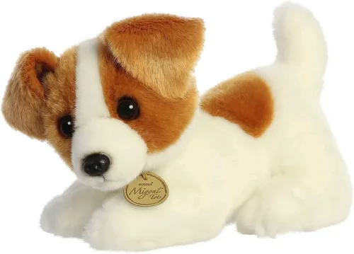 Aurora® - Adorable cachorro de Jack Russell de peluche Miyoni®, detalle realista, compañía entrañable, blanco, 9 pulgadas