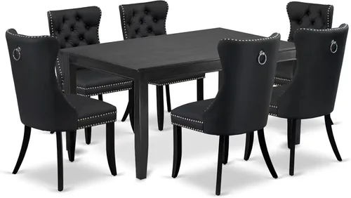 East West Furniture DUDA7-BLK-12 - Juego de mesa y sillas de cocina de 7 piezas, consta de una mesa de comedor rectangular y 6 sillas Parson