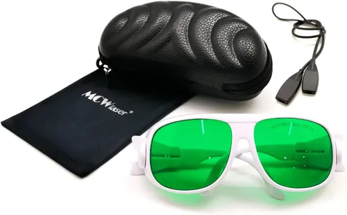 MCWlaser Gafas de seguridad láser 190-470nm y 610-760nm para luz UV, azul, rojo rubí, verde, láser de picosegundo 405 nm, 445 nm, 450 nm, 635 nm,