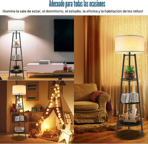 Miniatura 5 de Lámpara de Pie con Estantes, Lámpara de Pie Moderna con Bombillas LED de 3 Temperaturas de Color, Lámparas de Pie de Rincón para Sala de Estar