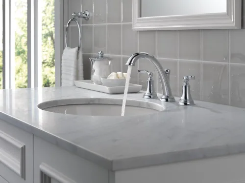Miniatura 7 de Delta Faucet Woodhurst - Grifo de baño de gran extensión cromado, grifo de baño de 3 agujeros, llave de fregadero de baño, conjunto de desagüe