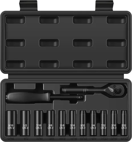 Miniatura 9 de Reniteco Juego de 64 piezas de llaves de 3/8 pulgadas, SAE (5/16"-1") y métricas (0.236 in-0.945 in), profundas y superficiales, llave de trinquete