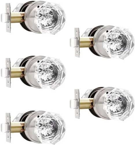 Miniatura 17 de Perillas de puerta de paso de níquel satinado, perilla de puerta de vidrio transparente interior, pomo de puerta de cristal sin llave con cerradura