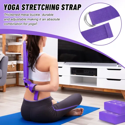 Miniatura 5 de RETON Juego de 2 bloques de yoga con correa, bloque de yoga rosa de alta densidad, bloques de espuma EVA ligeros, bloques de yoga, pilates, ladrillo