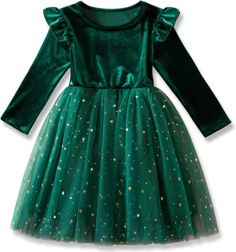 Miniatura 2 de NNJXD Vestido de fiesta de tul de manga larga para niña de princesa