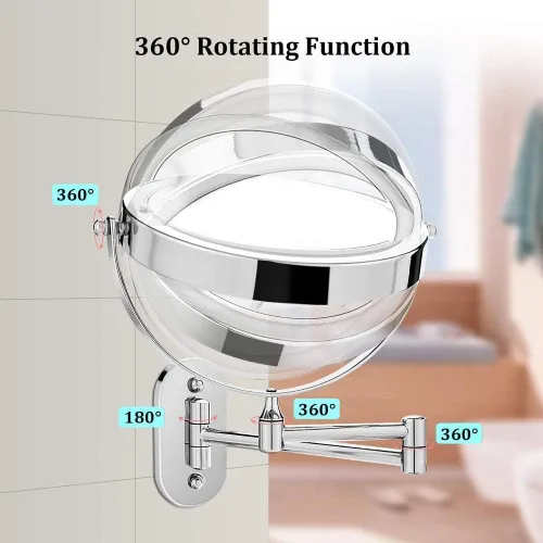 Miniatura 5 de Espejo de maquillaje con iluminación LED, funciona con pilas, aumento de 1x/10x, 8 pulgadas, luz ajustable con botón táctil, cromo pulido