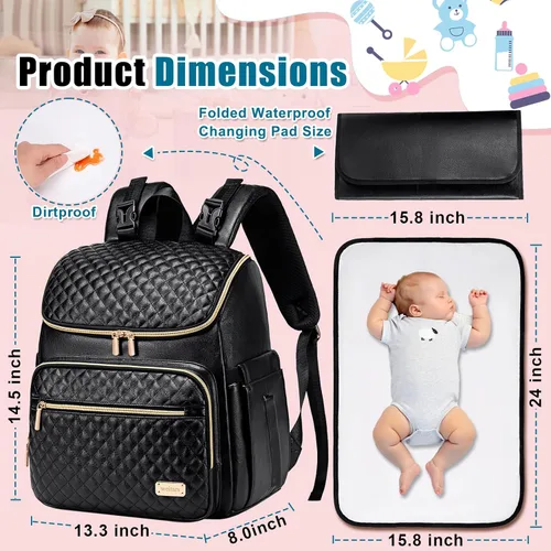 Miniatura 2 de Mochila para pañales Weitars con cambiador, mochila para pañales de bebé, mochila para pañales de viaje, bolso para pañales para mamá, 5 bolsillos