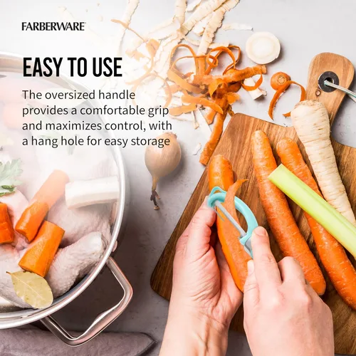 Miniatura 5 de Farberware Euro Peeler, un esencial de cocina para pelar rápida y fácilmente productos, chocolate, quesos y más, cuenta con agujero para colgar