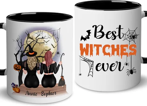Miniatura 13 de WHIDOBE Taza de café personalizada de Halloween (2 brujas), taza de café personalizada de 11 o 15 onzas para mujeres, hermana, mejor amiga, taza