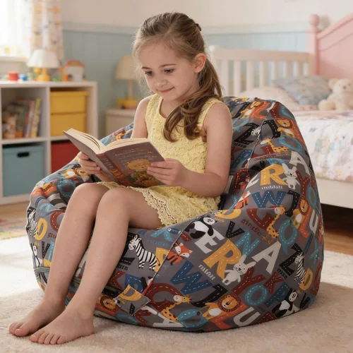 YuppieLife Funda para puf de almacenamiento de animales para niños (sin relleno, extra grande, organizador de juguetes, asa de transporte, LETRA