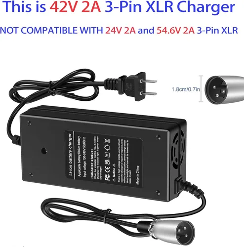 Miniatura 4 de Cargador XLR macho de 42V 2A de 3 pines para Razor MX500, MX650, GT GT750, Izip I600 I750 I1000 Mongoose M750, Currie, Schwinn S1000, S600, ST1000