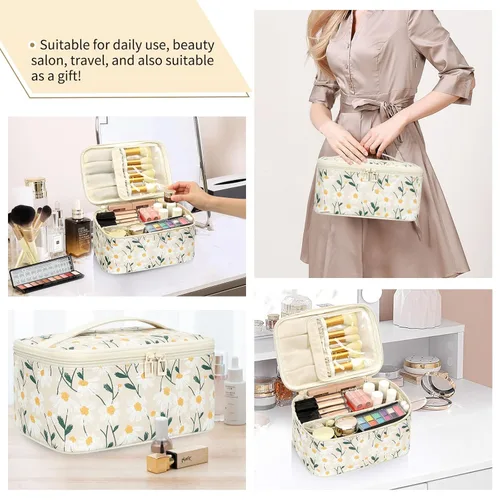 Miniatura 8 de OCHEAL Makeup Bag,Travel Makeup Organizer Bag, Cute Cosmetic Bags for Women Girls Travel Toiletry Bag Traveling With Brush Slot And Divider-Floral