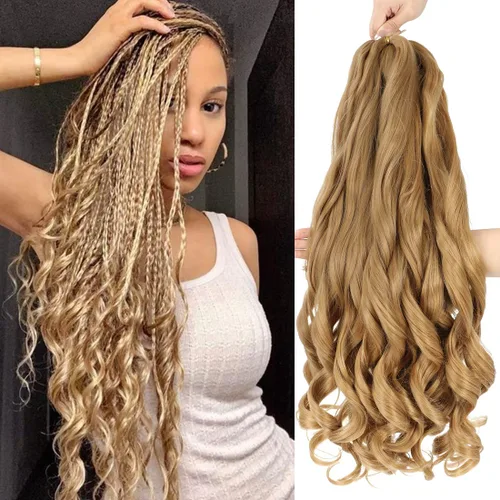 Miniatura 10 de WIPPORYA Cabello Rizado Francés para Trenzar de 24 Pulgadas, 6 Paquetes de Cabello Ondulado Suelto Elástico para Crochet Pre-Estirado 3.53