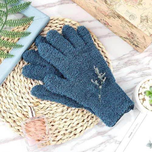 Miniatura 3 de Patelai 2 pares de guantes de microfibra para plantas, guantes de limpieza antipolvo, manoplas para el hogar, autos, persianas (azul, grande)