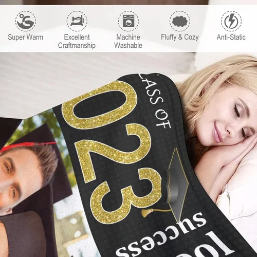 Miniatura 2 de Manta de sofá de graduación personalizada con imagen, manta personalizada para graduados para clase de 2023, personalizable con cualquier palabra
