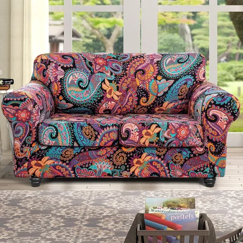 Miniatura 2 de Lamberia Funda de sofá estampada para sillón de 2 cojines, funda de sofá de alta elasticidad de 3 piezas con dos fundas de cojín separadas con parte