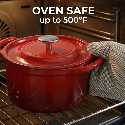 Miniatura 7 de SUNHOUSE Olla de horno holandés de hierro fundido esmaltado, horno holandés de 3 cuartos de galón con tapa para hornear pan, estofado, guisos, olla