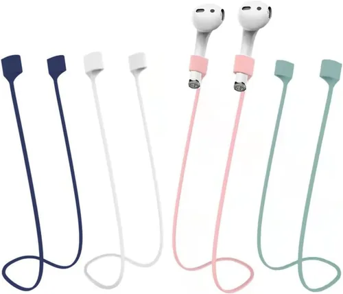 BUISAMG AirPods Magnetic Anti-lost Shoulder Strap, Soft Silicone Sport Lanyard, Neck Cord Cord for Headphones, 4-Pack Azul Blanco Rosa Verde