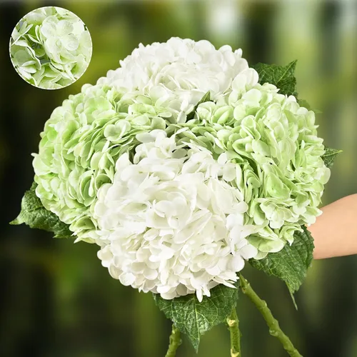 Miniatura 18 de Flores artificiales de hortensias de tacto real, 2 flores azules y 2 blancas de tacto real, flores de hortensias sintéticas de 21 pulgadas, flores
