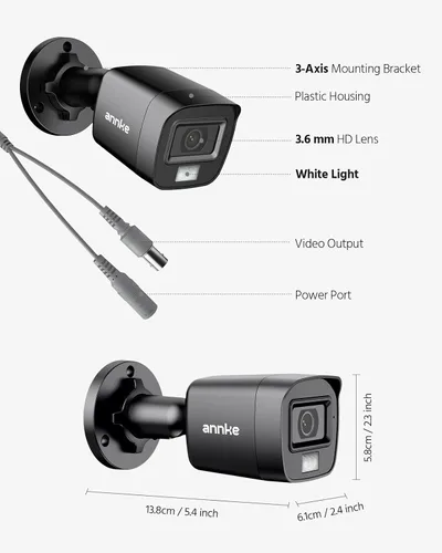 Miniatura 8 de ANNKE Paquete de 4 cámaras de seguridad HD TVI 1080P para interiores y exteriores, 1920TVL, IP66 impermeable, visión nocturna/diurna, cámara