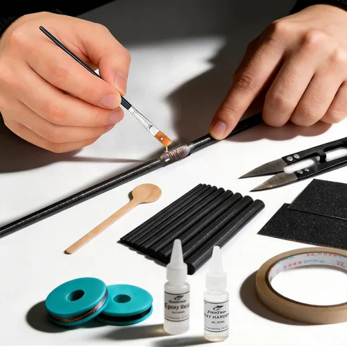 Miniatura 6 de FishTrip Kit de reparación de caña de pescar completo con epoxi, kit de construcción de palos de fibra de carbono de 10 piezas, pegamento AB, hilo