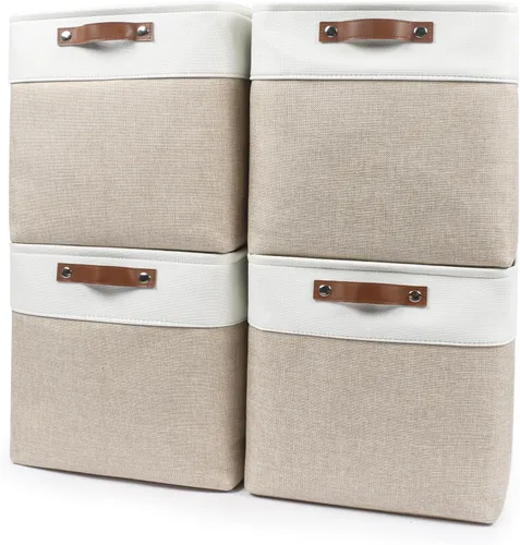 Miniatura 25 de Bagnizer 13x13 Cajas de almacenamiento cúbicas, caja de almacenamiento plegable de tela, paquete de 4 cestas de armario con asas para organizar