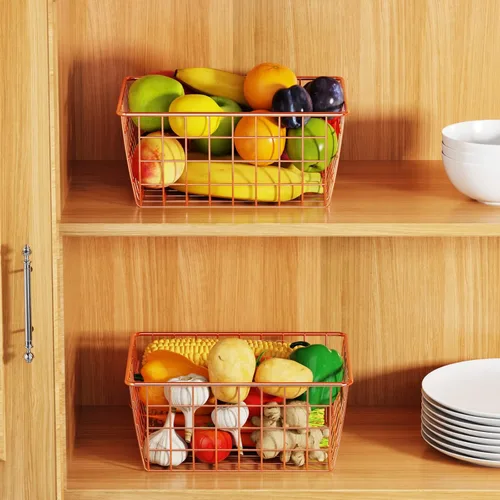 Miniatura 3 de iSPECLE - Cestas organizadoras metálicas con asas para almacenamiento de alimentos, cocina, despensa, baño, lavandería, habitación, armario