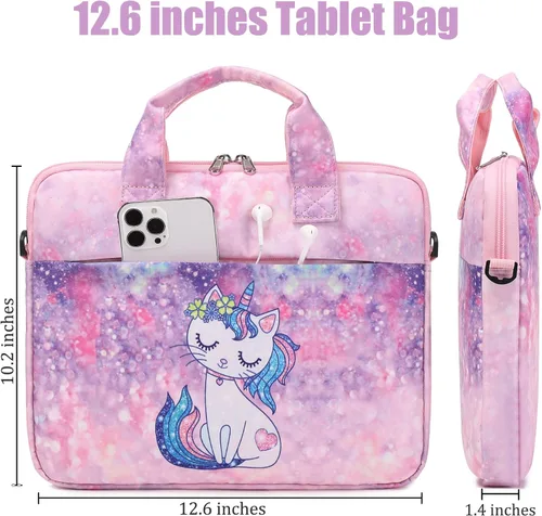 Miniatura 4 de JIANYA Bolsa de transporte para tableta para niños con correa para el hombro, 10-12.5 pulgadas, mármol cian