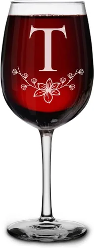 Miniatura 22 de shop4ever Copa de vino con monograma con monograma floral con inicial grabada, copa de vino de 16 onzas, elegante copa de vino de letra B