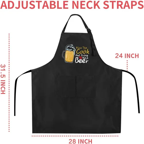 Miniatura 4 de ZOORON Divertidos delantales de chef negros para hombres, ajustables, para barbacoa, cocina, con bolsillos, accesorios para parrilla Besa al