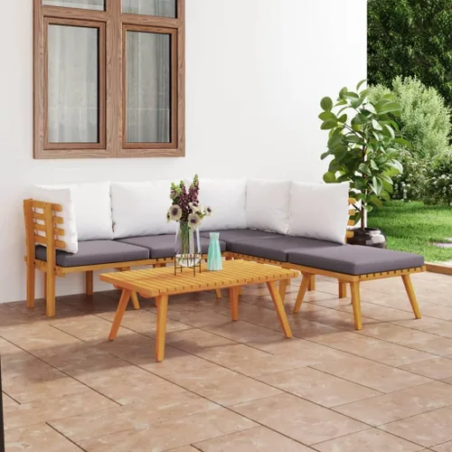 Miniatura 11 de Ensemble Salon de Jardin 7 Pièces en Acacia Massif Gris, Mobilier d'Extérieur Modulable avec Coussins Pour Terrasse, Balcon ou Jardin, Confortable