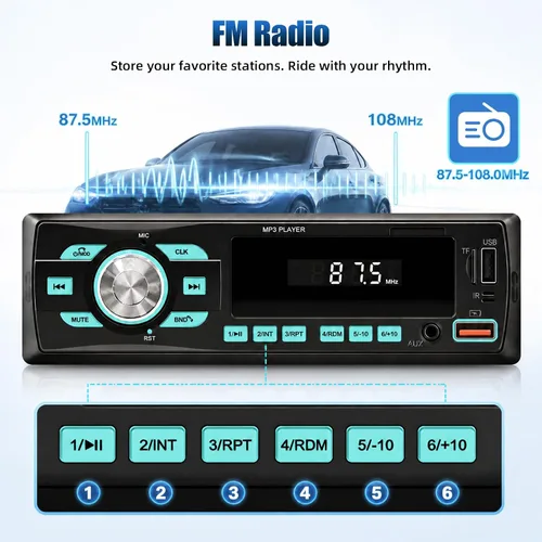 Miniatura 5 de Radio de coche Bluetooth Single DIN Audio estéreo para automóvil, audio para automóvil con Bluetooth dual y control de aplicaciones, compatible