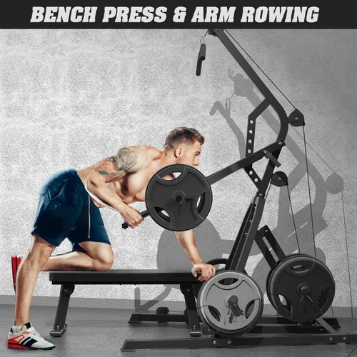 Miniatura 4 de DONOW Rack de Potencia con Palanca para Gimnasio, Rack para Sentadillas, Gimnasio con Palanca con Sistema LAT de Remo Bajo, Sistema de Gimnasio Negro