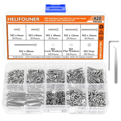 Miniatura 8 de HELIFOUNER 420 piezas M2 x 0.236 in /0.315 in /0.394 in /0.472 in /0.630 in /0.787 in, cabeza hexagonal, tornillos métricos, pernos, arandelas
