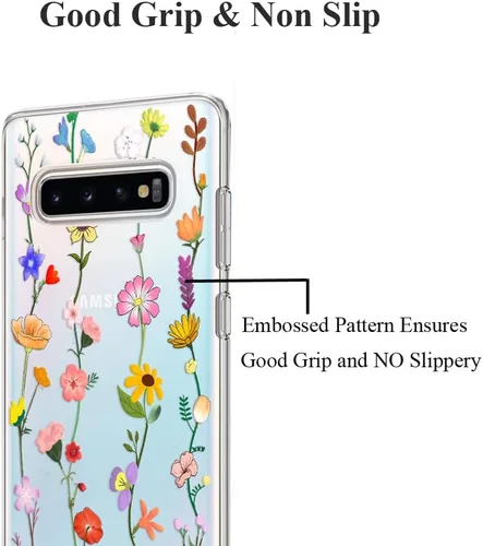 Miniatura 2 de Unov Funda para Galaxy S10, transparente con diseño, ajuste delgado, buen agarre, funda de teléfono en relieve, cubierta protectora a prueba