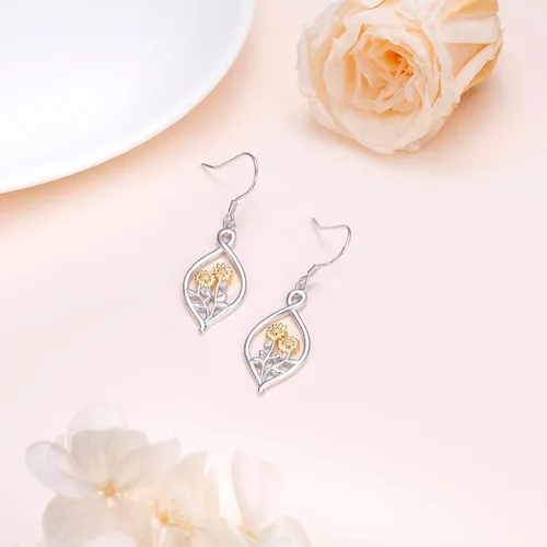 Miniatura 71 de Aretes colgantes de filigrana de plata de ley 925, margarita, loto, flor de rosa, piedra lunar, lágrima para mujer, nudo celta infinito, margarita