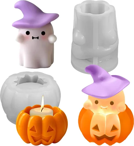 Miniatura 8 de Moldes de vela de calavera de Halloween, moldes de mano de fantasma 3D de calavera de silicona para fundición de resina epoxi, moldes para hacer 1