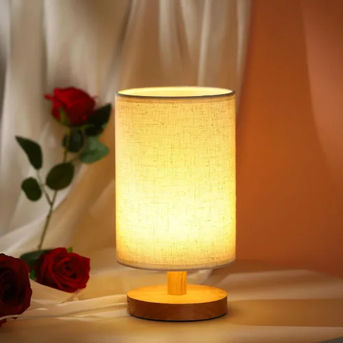 WSYEAR Lámpara de mesa pequeña para dormitorio, lámparas de noche para mesita de noche, lámpara de luz minimalista con pantalla de tela, lámpara de