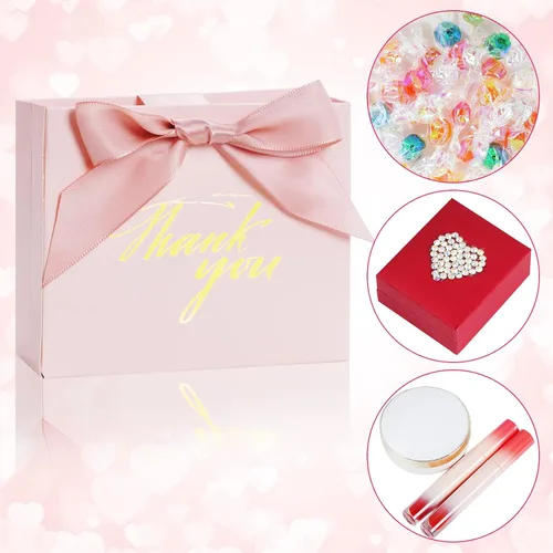 Miniatura 5 de Nydotd - 24 bolsas pequeñas de regalo de agradecimiento, mini bolsas de papel para fiesta, cajas de regalo rosas con lazo de cinta, bolsas de regalo