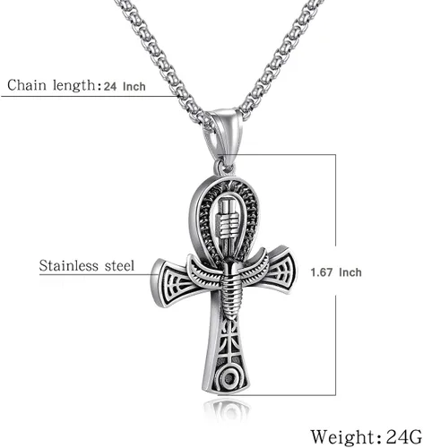 Miniatura 2 de Rehoboth Collar con colgante de cruz de Ankh copta egipcia antigua de acero inoxidable para niños mujeres y hombres cadena de 24 pulgadas
