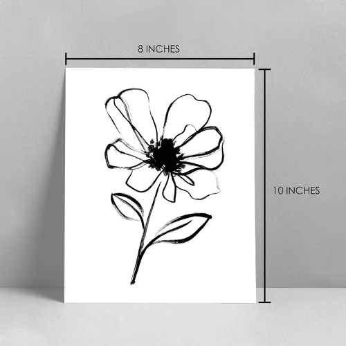Miniatura 3 de Arte de pared de flores blancas y negras sin marco, 8 x 10 pulgadas, póster floral de dibujo simple para dormitorio, decoración de oficina en casa