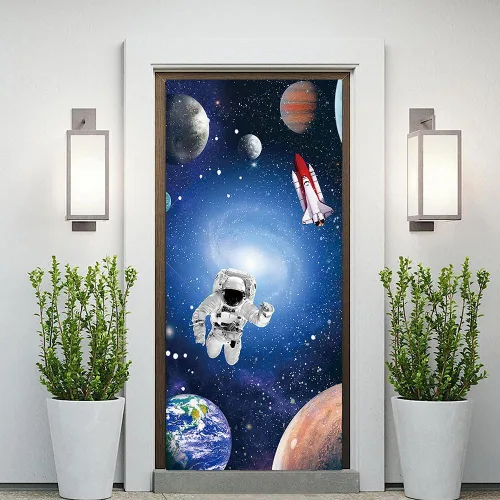 Miniatura 3 de Cartel de 35.4 x 72.8 pulgadas, universo misterioso, planeta, galaxia, patio, puerta, letrero de astronauta, cohete, tierra, planeta, astronomía