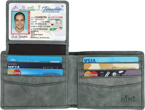 Miniatura 60 de HIMI - Cartera elegante de cuero auténtico para hombre, con bloqueo de interferencia de radiofrecuencia (RFID), con 2 ventanas para identificación